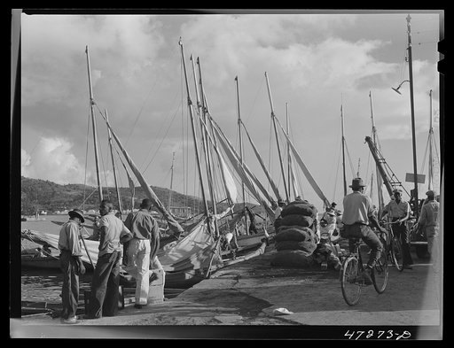 Untitled photo, possibly related to: Charlotte Amalie, Saint Thomas Island, Virgin Islands. Fish and supply boats are tied up at Tortolla wharf