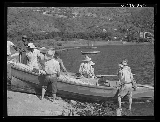 French village, a small settlement on Saint Thomas Island, Virgin Islands. Fisherman from the French village, a small settlement, with the day's catch