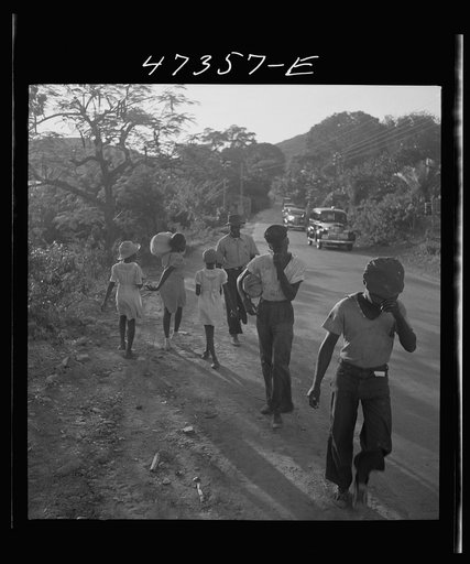 Saint Thomas Island, Virgin Islands. Men coming home from work at the Naval base