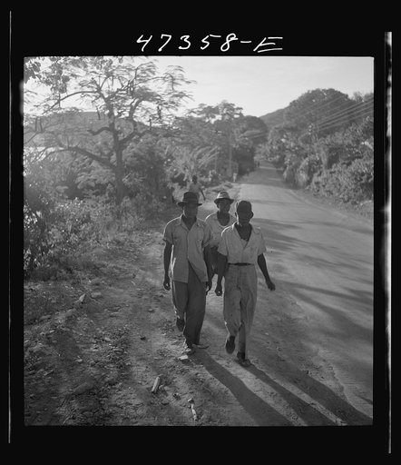 Untitled photo, possibly related to: Saint Thomas Island, Virgin Islands. Men coming home from work at the Naval base