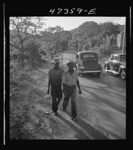 Untitled photo, possibly related to: Saint Thomas Island, Virgin Islands. Men coming home from work at the Naval base