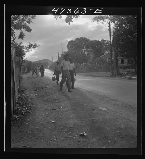 Untitled photo, possibly related to: Saint Thomas Island, Virgin Islands. Men coming home from work at the Naval base