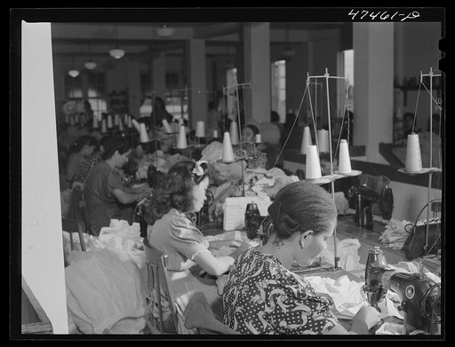 Untitled photo, possibly related to: Santurce, Puerto Rico. Women working at the Rodriguez needlework factory. Minimum wage is six dollars a week