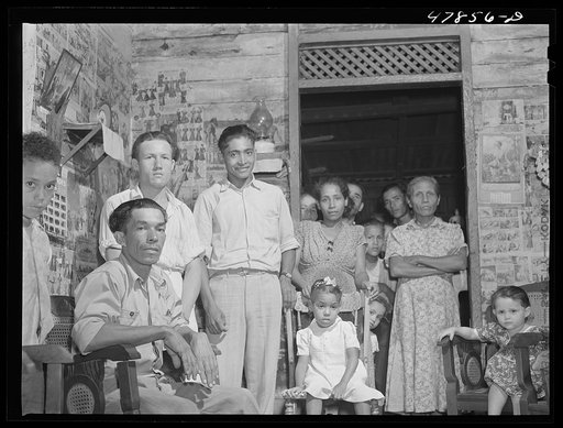 Untitled photo, possibly related to: Guayanilla, Puerto Rico. Family of a sugar worker living in one of the company houses behind the mill. All these people live in the same houses