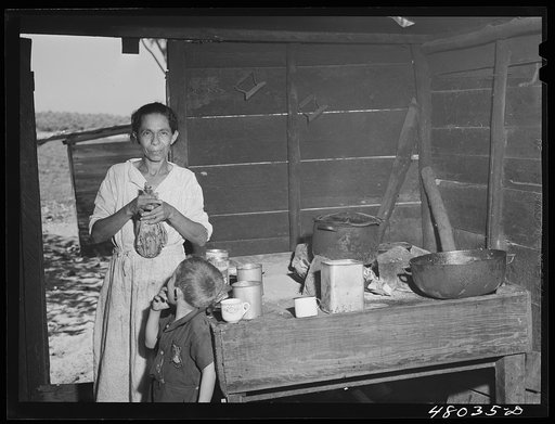 Arecibo, Puerto Rico (vicinity). Farm woman preparing bottles of coffee to be taken to her husband and children working in the fields