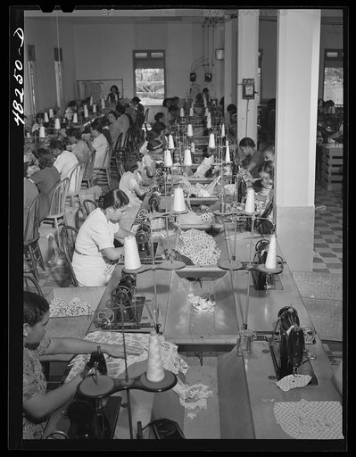 Untitled photo, possibly related to: San Juan (vicinity), Puerto Rico. In a needlework factory