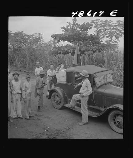 Yabucoa, Puerto Rico. Car bringing lunch to pickets against the management of a sugar plantation