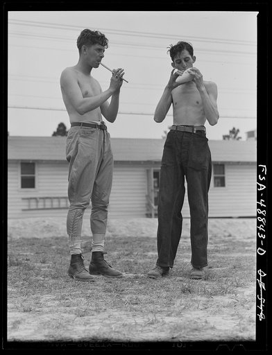 Camp Shelby, Hattiesburg, Mississippi. Two soldiers outside their quarters