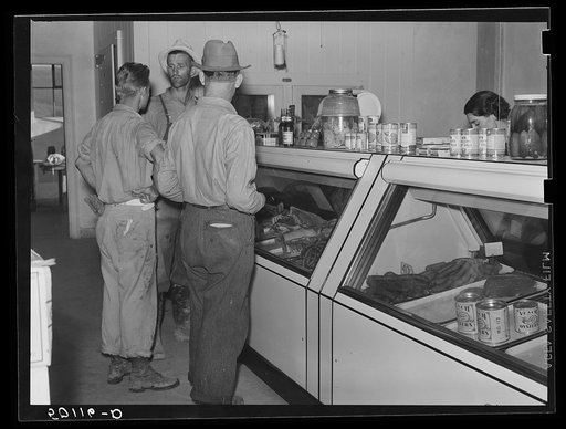 Buying meats, community store. Tygart Valley homesteaders, West Virginia
