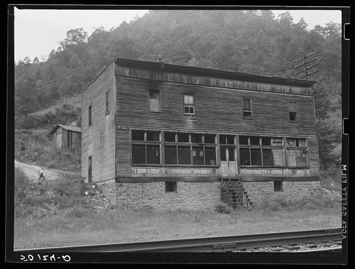 Old company store in abandoned coal mining town. Marine, West Virginia. The store is occupied by three families