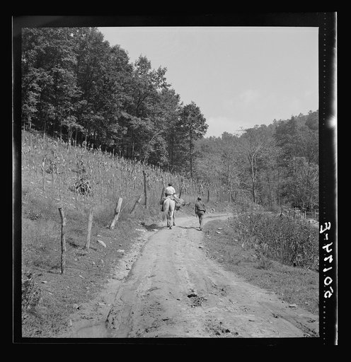 Miner and wife going home with provisions bought at company store on payday. Capels, West Virginia