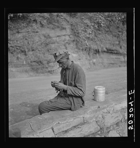 Coal miner waiting for truck to go home. Capels, West Virginia