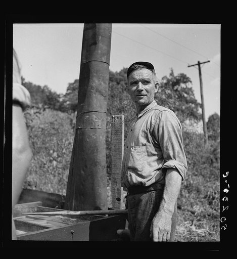 Farmer making molasses from sugarcane. Racine, West Virginia