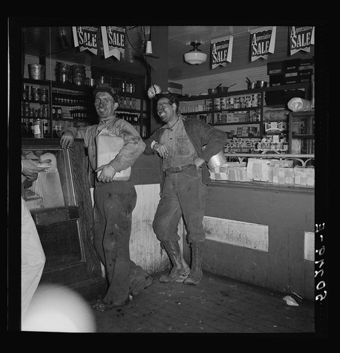 Coal miners buying groceries in company store. Pursglove, West Virginia