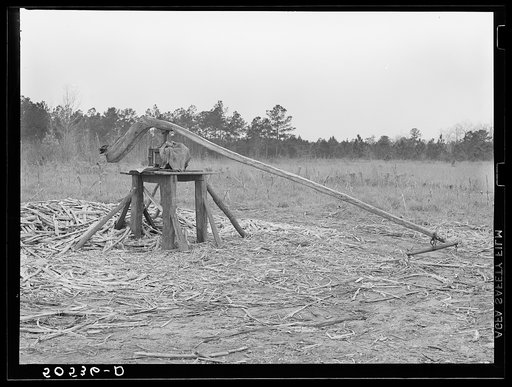 Grinding mill for sorghum cane made by Indian family near Summerville, South Carolina
