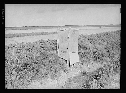 Untitled photo, possibly related to: Privy alongside irrigation and drainage ditch for agricultural workers. Homestead, Florida