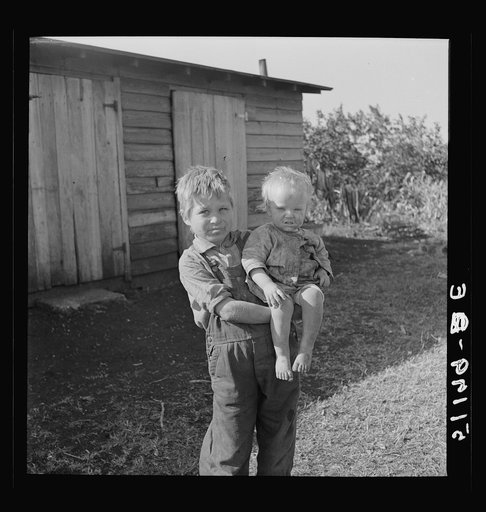 Untitled photo, possibly related to: Migrant laborer's children. Mother was thirty-two years old, had had eleven children, two sets of twins, six are now living. She and her husband lost jobs in packinghouse because they cut down in help or closed after the "freeze-out." The older boy said "This lit