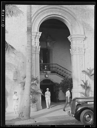 Entrance to one of Miami Beach's better hotels. Miami Beach, Florida