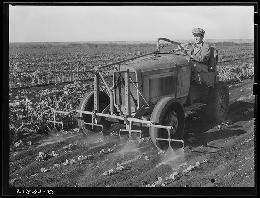 Untitled photo, possibly related to: Tractor with bean planter and fertilizer used on large flat muck farm land, about 2000 acres, near Lake Okeechobee and Clewiston, Florida