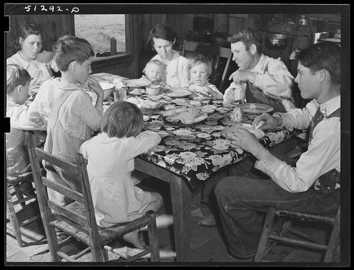 Dinner of new rehabilitation family: biscuits, beans, and cake. Coffee County, Alabama