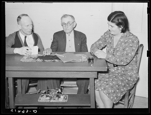 Untitled photo, possibly related to: Mrs. Helms working out farm plan with FSA (Farm Security Administration) supervisor. Coffee County, Alabama