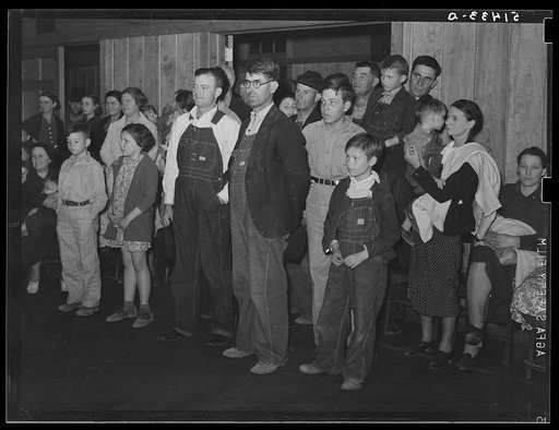 Group of rural people, including FSA (Farm Security Administration) clients watching recreational singing games at Mount Zion. Coffee County, Alabama