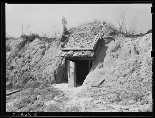 Storm pit, shelter built and used by many families in Alabama during storms or high winds. Coffee County, Alabama