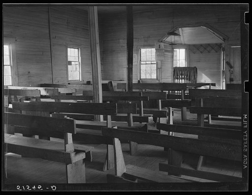 Untitled photo, possibly related to: Interior of old church also used for school. Flint River Farms, Georgia