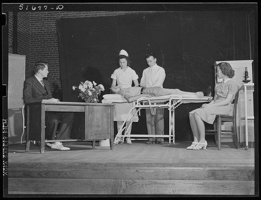 A scene from a play, "History of Ashwood Health Association," written and presented by tenth grade at May Day-Health Day program. Ashwood Plantations, stage of auditorium, South Carolina