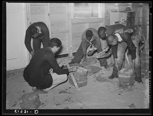Students in shop class building an oven kiln out of bricks and cement. Prairie Farms, Alabama