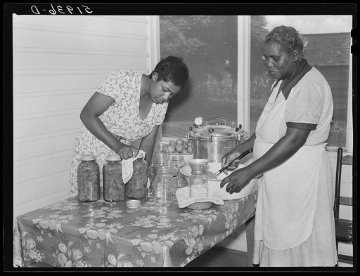 Wife and daughter of Frederick Oliver, tenant purchase client, canning food with aid of new pressure cooker. Summerton, South Carolina