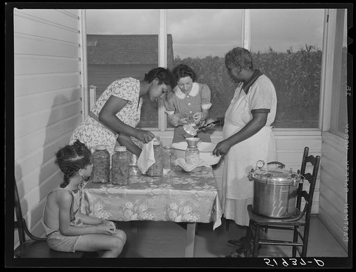 FSA (Farm Security Administration) home supervisor assisting wife and daughter of Frederick Oliver, tenant purchase client, in canning with new pressure cooker. Summerton, South Carolina
