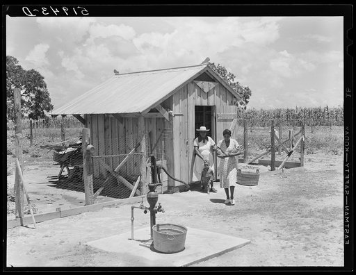 Untitled photo, possibly related to: Daughter of Frederick Oliver, tenant purchase client, bringing canned goods in from smokehouse. Summerton, South Carolina