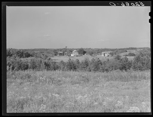 General landscape, showing small rundown and partially deserted settlement. Person County, North Carolina
