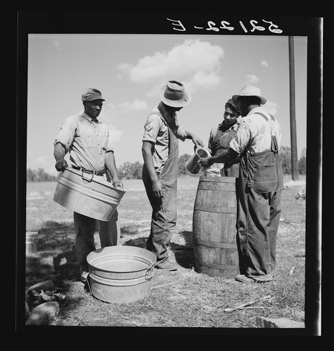Untitled photo, possibly related to: A portable cane mill (the owner gets every sixth gallon for making the sorghum syrup). This is on the property of a Negro owner, Wes Chris, a tobacco farm of about 165 acres in a prosperous Negro settlement near Carr, Orange County, North Carolina. They are strai
