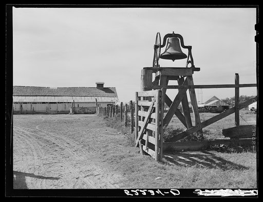 Old bell on Clover Hill cotton plantation, near Clarksdale. Mississippi Delta, Mississippi