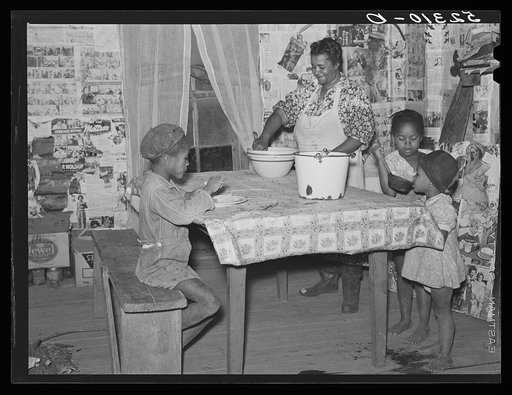 Kitchen in Negro tenant home on Marcella Plantation. Mileston, Mississippi Delta, Mississippi