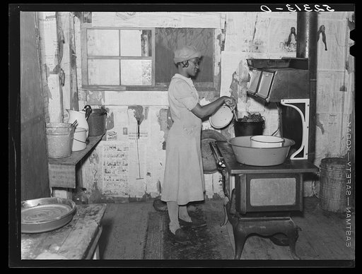 Kitchen in home of Negro tenants, who have lived on Good Hope Plantation for eight years. Mileston, Mississippi Delta, Mississippi