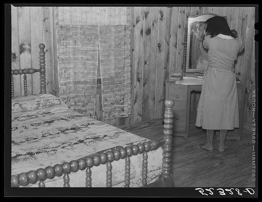 Untitled photo, possibly related to: Bedroom showing new furniture in home of Cube Walter, Negro tenant purchase client. Belzoni, Mississippi Delta, Mississippi