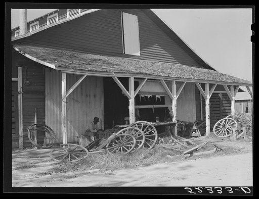 Untitled photo, possibly related to: Uncle George's blacksmith and carpentry shop. He has been on the plantation for fifty years. Marcella Plantation, Mileston, Mississippi