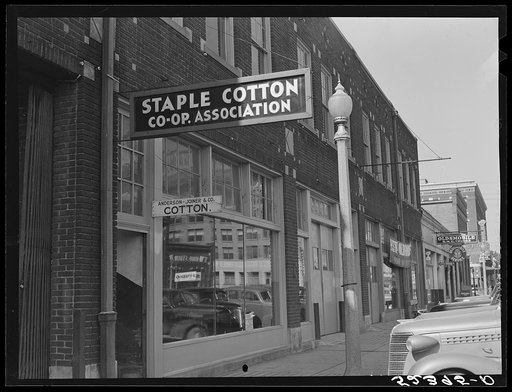 Staple Cotton Coop Association office on street in Leland, Mississippi Delta