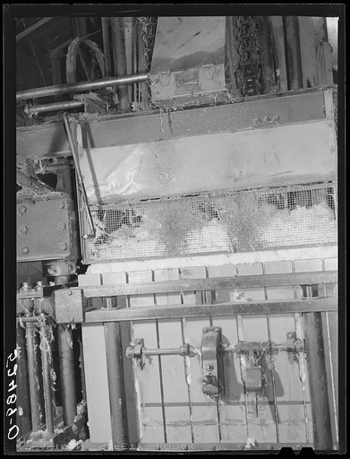 Untitled photo, possibly related to: Pressing the cotton into a bale at gin. Hopson Plantation, Clarksdale, Mississippi Delta