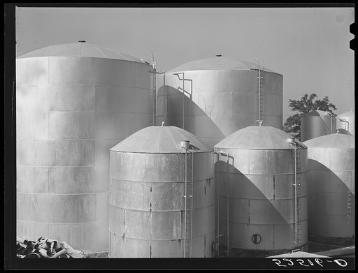 Tanks of cottonseed oil outside plant. Clarksdale, Mississippi, Delta