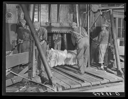 Bale of cotton after compressing. Memphis, Tennessee