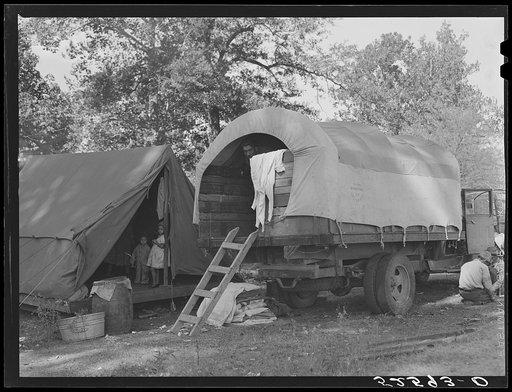 Untitled photo, possibly related to: Mexican labor is brought in trucks by a contractor for the duration of the cotton picking season to the Mississippi Delta. This is on the Hopson Plantation