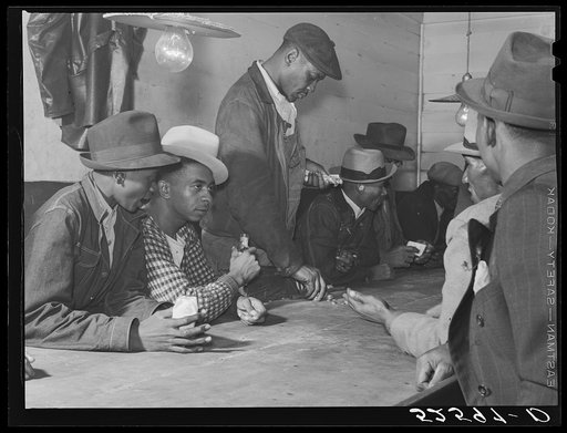 Negroes spending their cotton money in gambling and juke joint, Saturday night, outside Clarksdale, Mississippi Delta