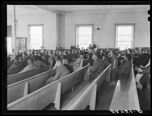 Interior of courtroom during trial of automobile accident case during court week in Granville County Courthouse, Oxford, North Carolina. This was the second day of Superior Court. See subregional notes (Odum). November 22, 1939