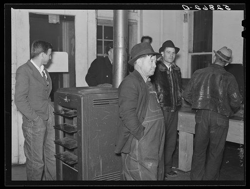Farmers must often wait overnight or for several days before their tobacco is sold at auction. They sometimes hang around in cafes or pool rooms, sleeping most anywheres. Durham, North Carolina