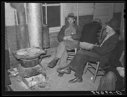Farmers must often wait overnight or for several days before their tobacco is sold at auction. They sometimes hang around in cafes or pool rooms, sleeping most anywheres. Durham, North Carolina