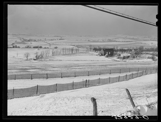 Farms and general landscape from highway between Frederick and Hagerstown, Maryland